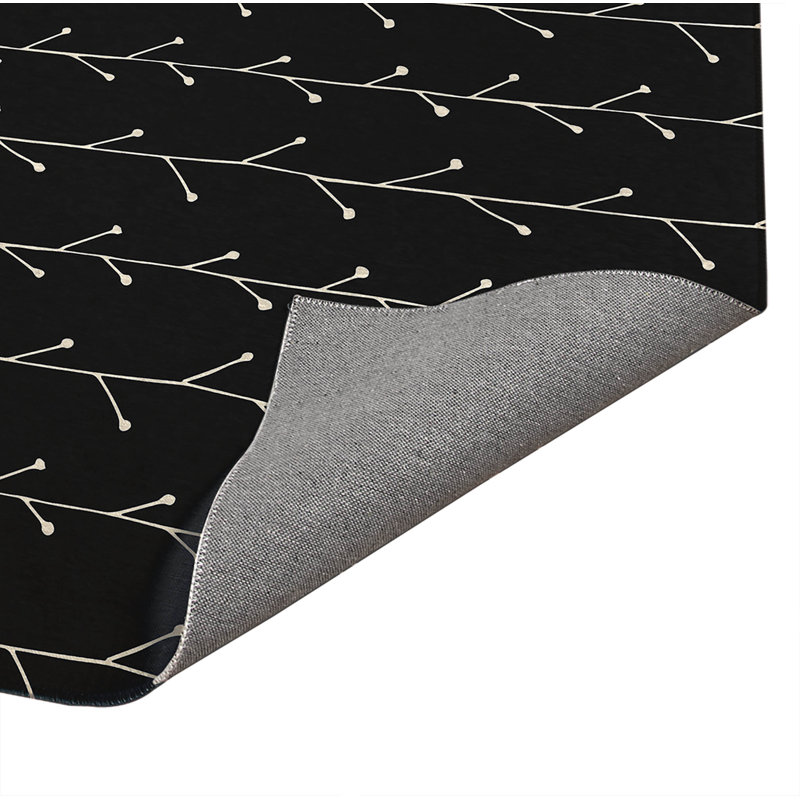 Tapis de cuisine à profil bas Vine Branch, Gris anthracite minuit, Rectangulaire 2 pi x 3 pi