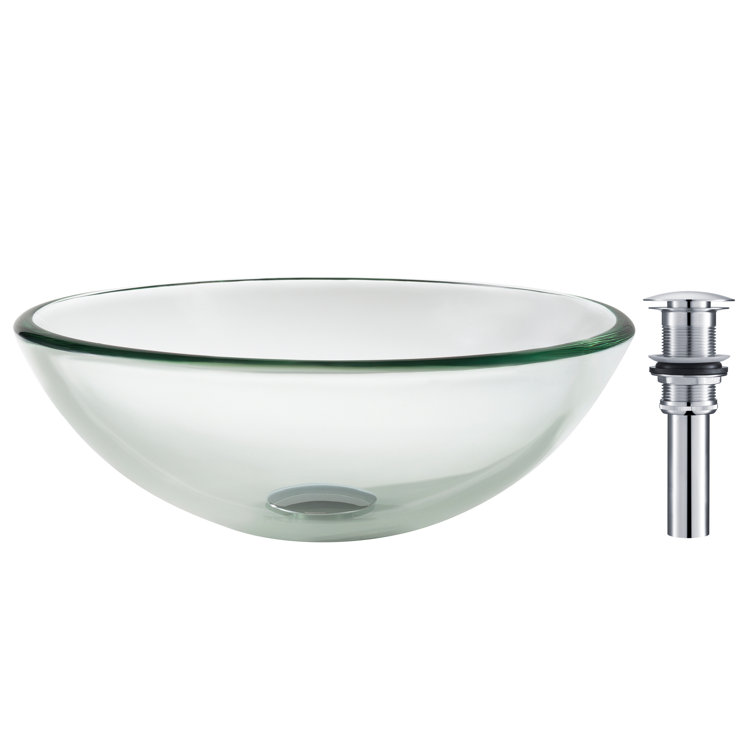Kraus 14 Inch Clear Glass Vessel Sink in Clear with Pop-Up Drain