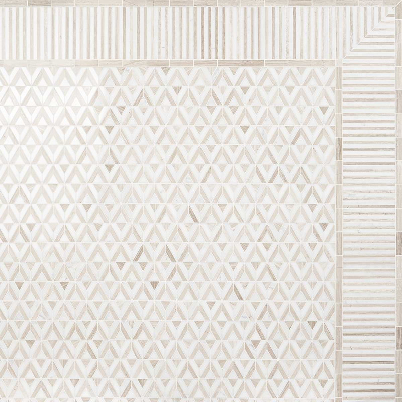Monroe 8x8 Triangle Polished Marble Mosaic Tile, Beige/White