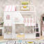 Lit superposé double au-dessus de double avec escalier de rangement, tablettes, toit et porte-129872938