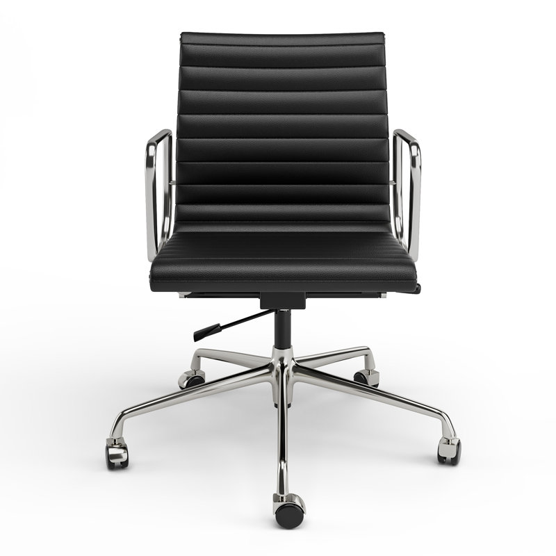 Ashvina Genuine Leather Ergonomic Office Chair with Aluminum Frame, Black, 16.1"
