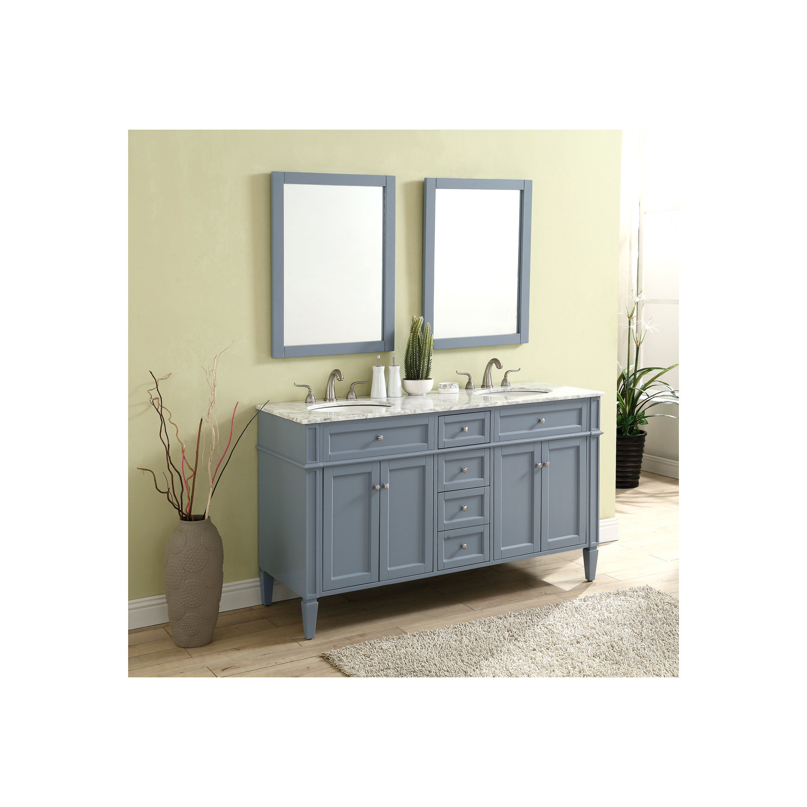Rivers 60" Double Bathroom Vanity Set, Gray