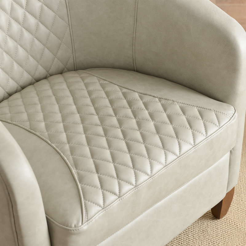29.1'' W Top-Grain Genuine Leather Upholstered Barrel Chair, Mist White