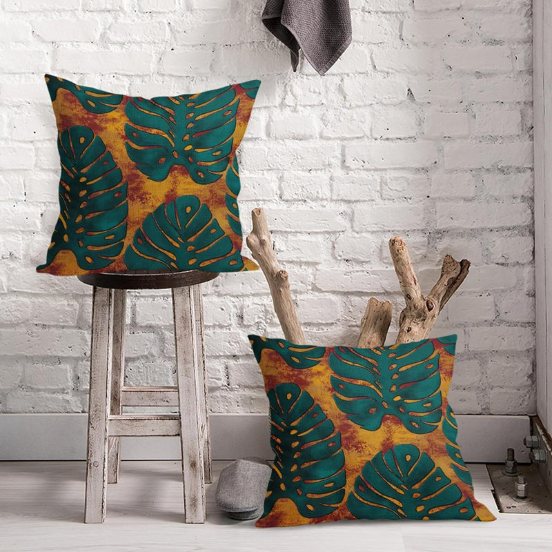 Housses de coussin sarcelle à feuilles vertes