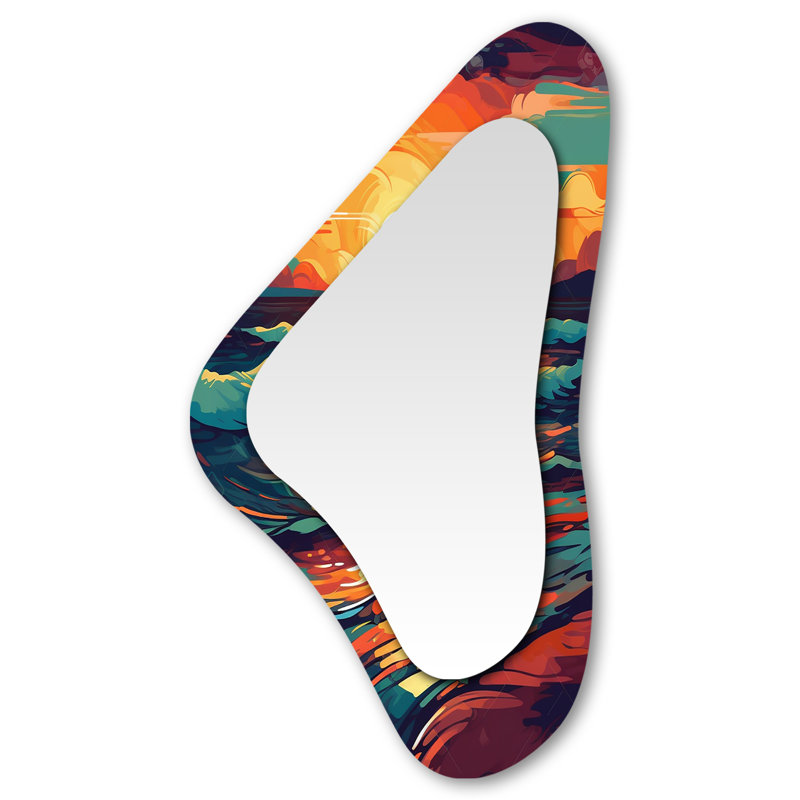 Sunset On The Beach Expressive Retro Colors III - Beach Asymmetrical Large Wall Mirror, Blue Freeform Decorative Mirror, Printed Metal Art