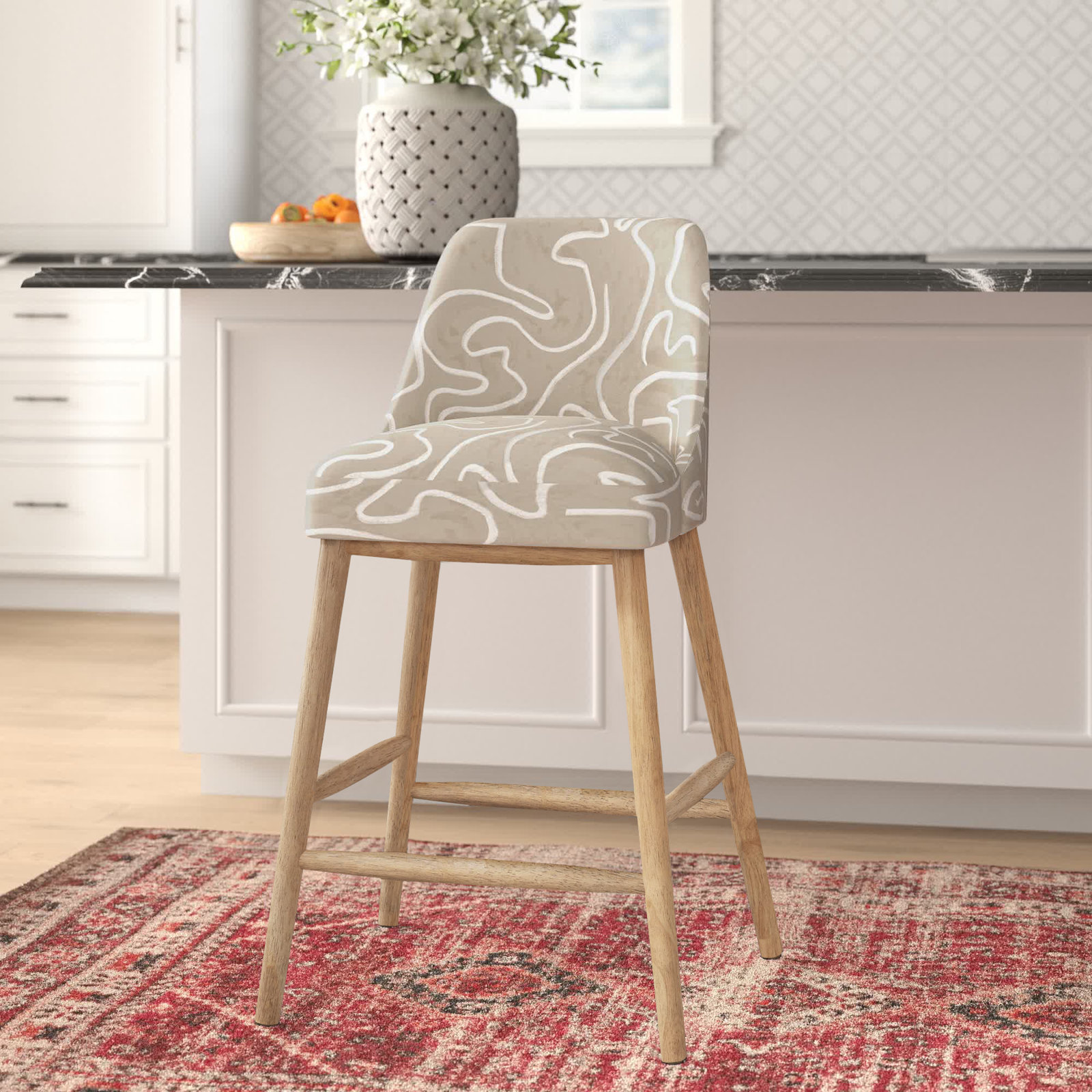 Gallie Bar & Counter Stool, Natural Wood, Bar Stool (31” Seat Height), Evelyn Natural Asbtract