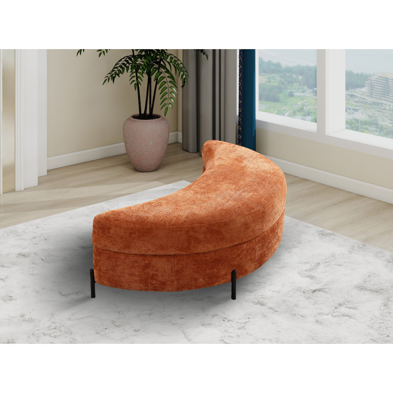 Grand repose-pieds rembourré avec rangement demi-lune, Chenille orange brûlé