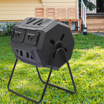 43 Gallon Dual Chamber Compost Tumbler, Outdoor Rotating Compost Bin, Tumbling Composter, BPA Free
