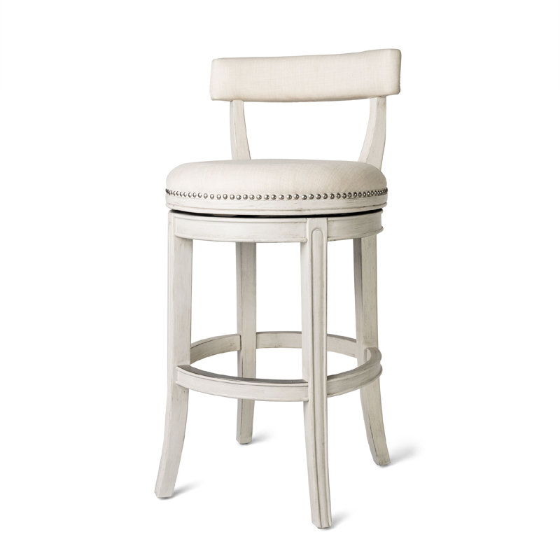 Alexander 31-Inch Weathered Oak Swivel Bar Stool with Upholstered Seat