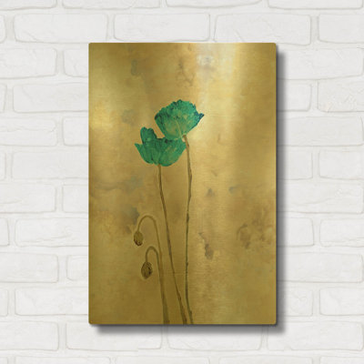 « Fleurs de turquoise 1 » par JD, décoration murale en métal doré, 40,6 cm x 61 cm