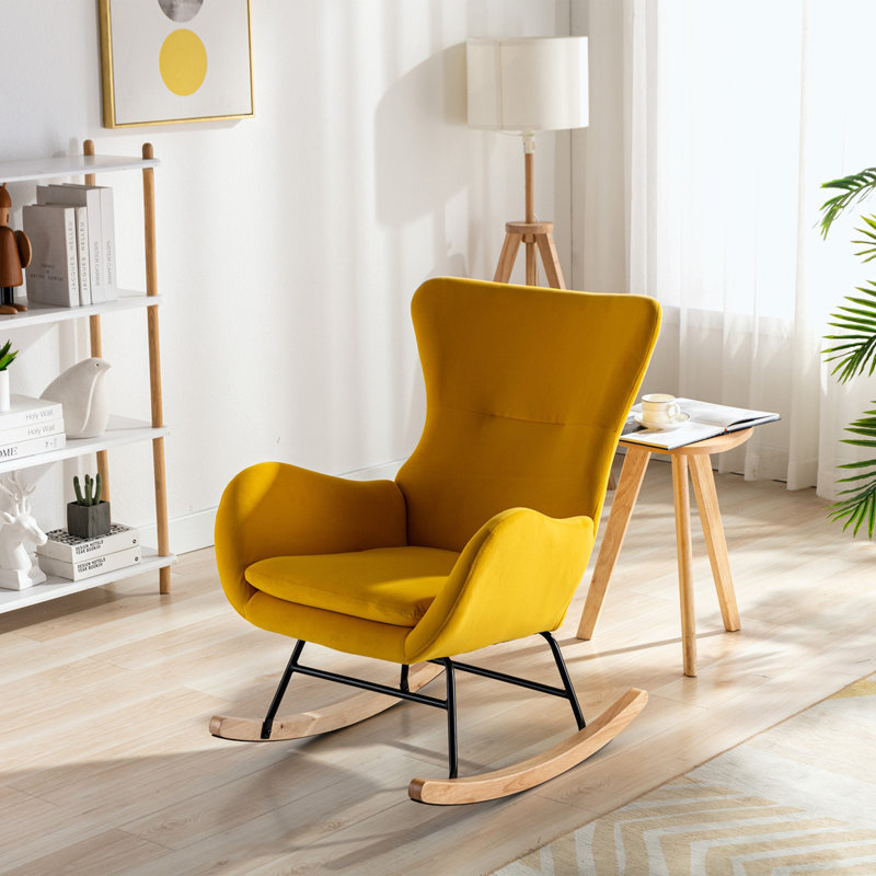 Fauteuil à bascule Teddy, Velours jaune