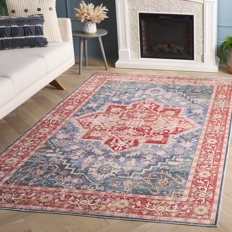 Tapis Arizona 137 bleu vert / rouille, Rectangle de 5 pi x 8 pi
