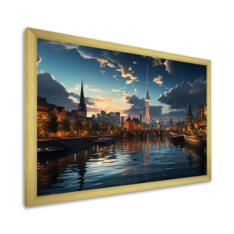«Berlin Beautiful Cityscape Spot I - Berlin», reproduction d'art sur toile, H 24 po x l 32 po x P 1 po, Cadre flottant doré