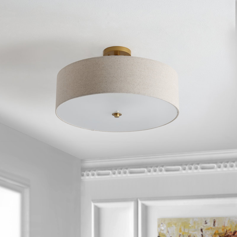 Romines Poly-Blend Semi-Flush Mount, Gold/Oatmeal