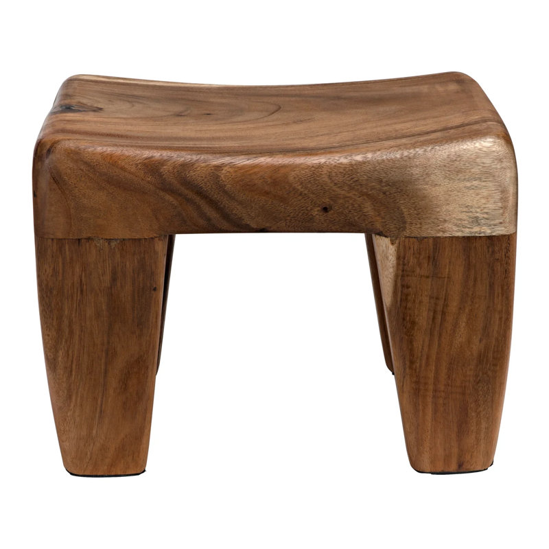 Medium Brown Solid Wood Modern Accent Stool