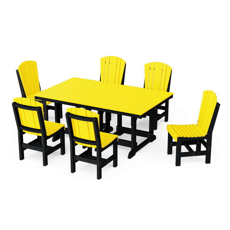 Heritage 7-Piece Side Chair Rectangular Dining Set, Lemon Yellow/Black