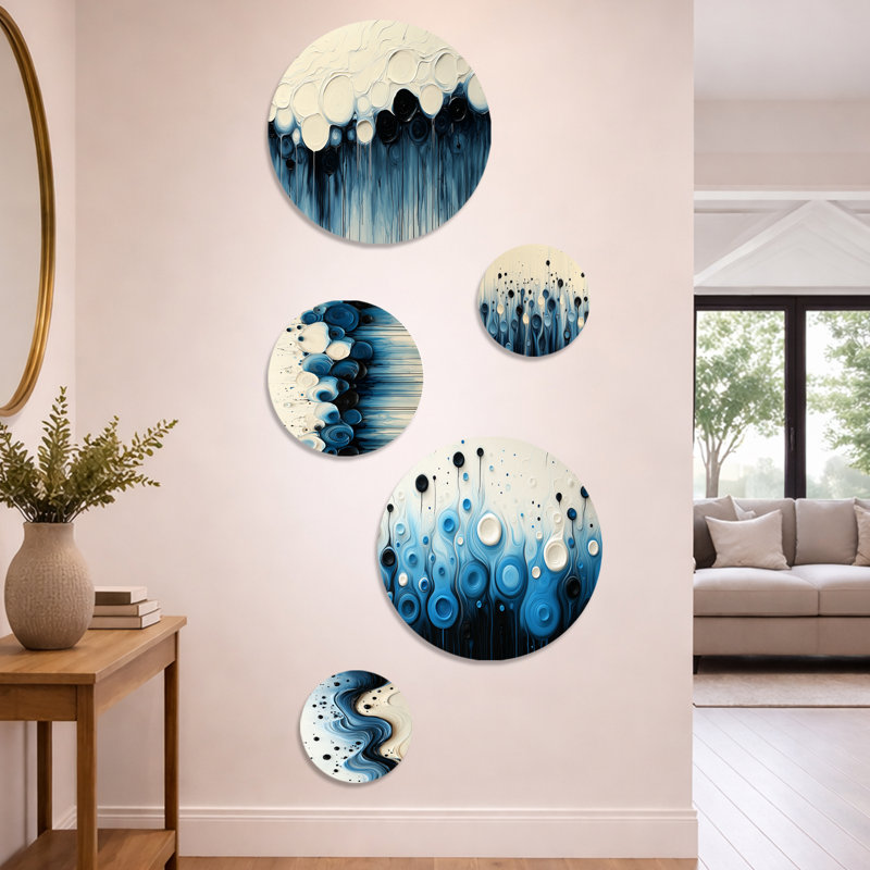 Goutte à goutte aquatique rythmique éclaboussures de sérénité I - Ensemble de 5 décorations murales en métal