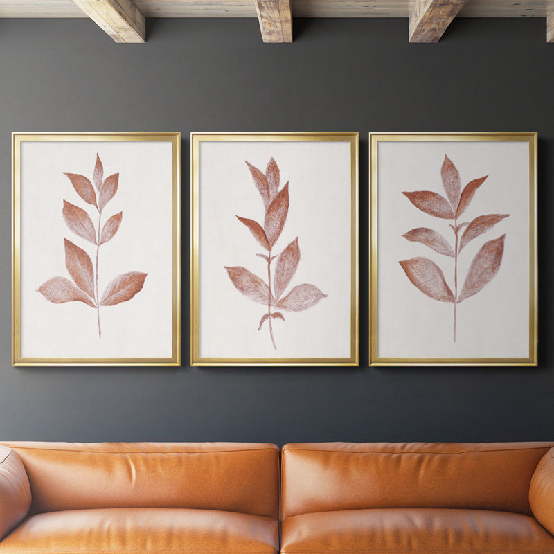 «Red Leaf I», toile encadrée de qualité supérieure - prête à être accrochée, Cadre doré, H 36,5 po x l 53 po x P 2,5 po