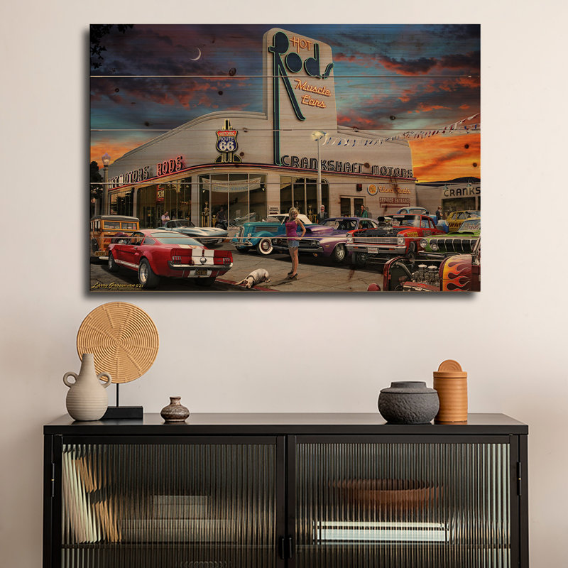 Reproduction d'art mural en bois - Muscle Car Moteurs par Larry Grossman, H 26 po x l 40 po