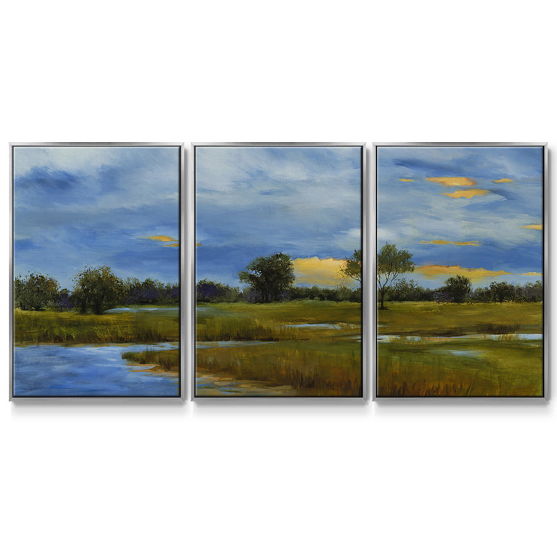 Riverwalk, reproduction sur toile 3 pièces, H 40 po x l 78 po x P 2 po, Argent