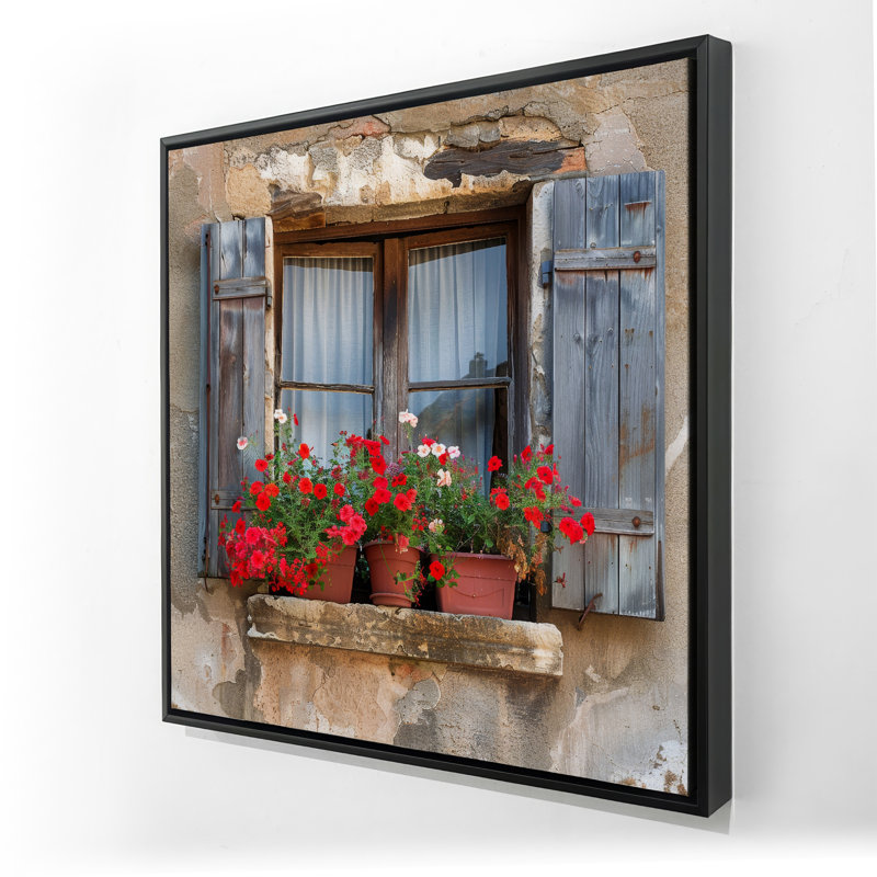 Flowers on the Ledge - Gray Framed Canvas for Home Decor