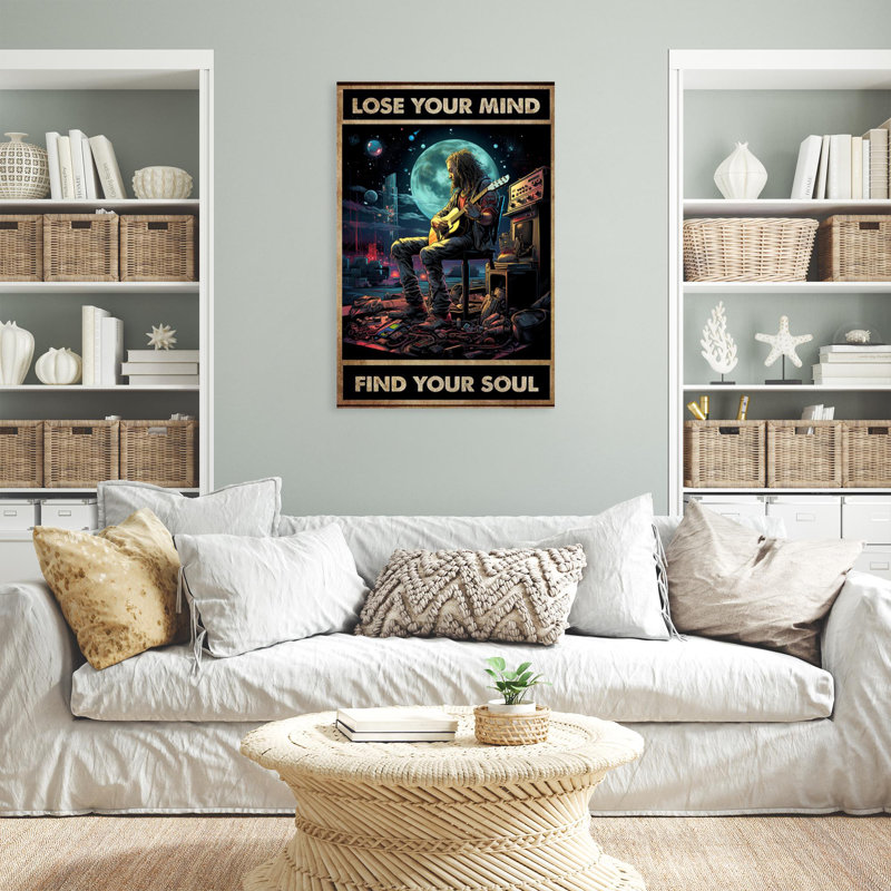 «Man Play Guitare Lose Your Mind», reproduction d'art graphique sur toile tendue, H 36 po x l 24 po x P 1,25 po