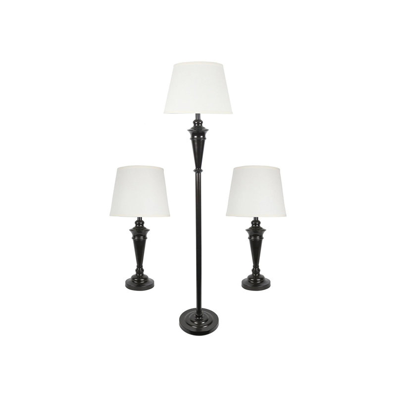 Black Table and Floor Lamp, Set of 3 , Black