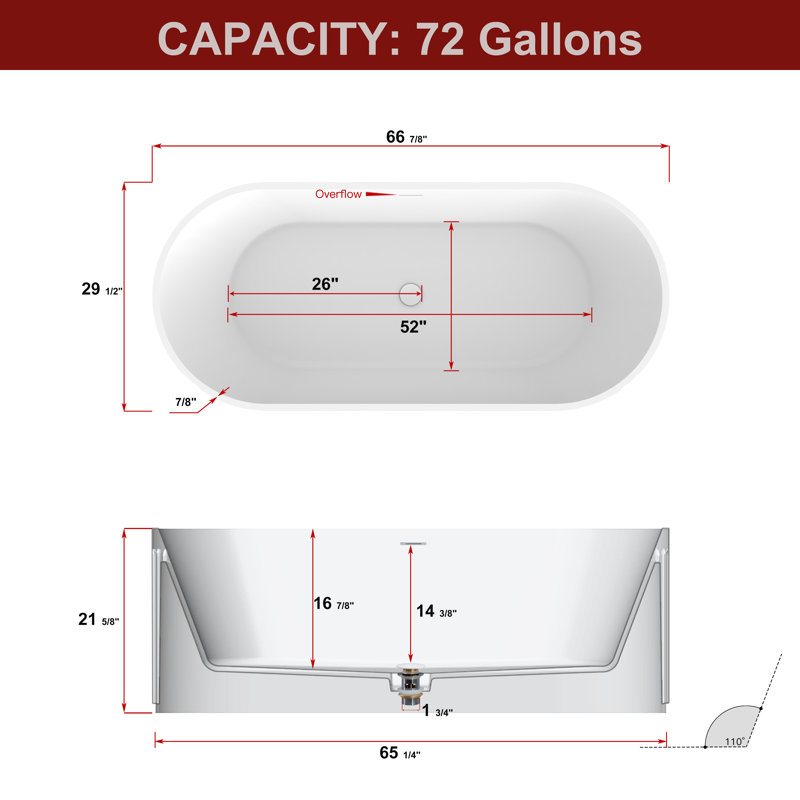67'' x 29.5'' Freestanding Solid Surface Bathtub