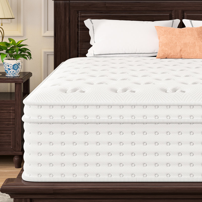 Matelas King Size 14'', fibre de verre, mousse à mémoire de forme et ressorts ensachés pour un confort optimal, réduction des transferts de mouvement et alignement optimal de la colonne vertébrale, roulé et comprimé