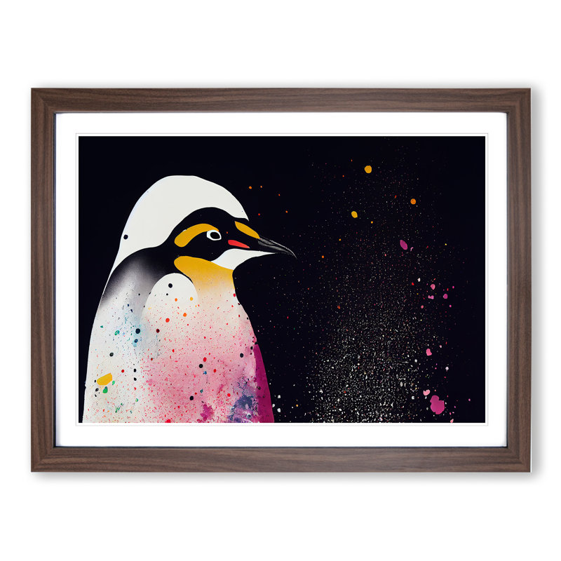 XH1022-6682X Painted Penguin - Single Picture Frame Painting, 46cm H x 64cm W x 2cm D, Walnut Framed