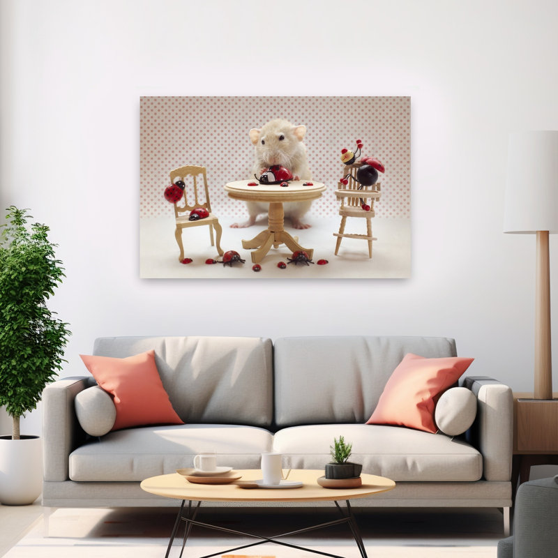 Cute Rat Ladybug Play Playful Whimsical Contemporary Ladybug Wall Art Print - Print, 101.6cm H x 152.4cm W