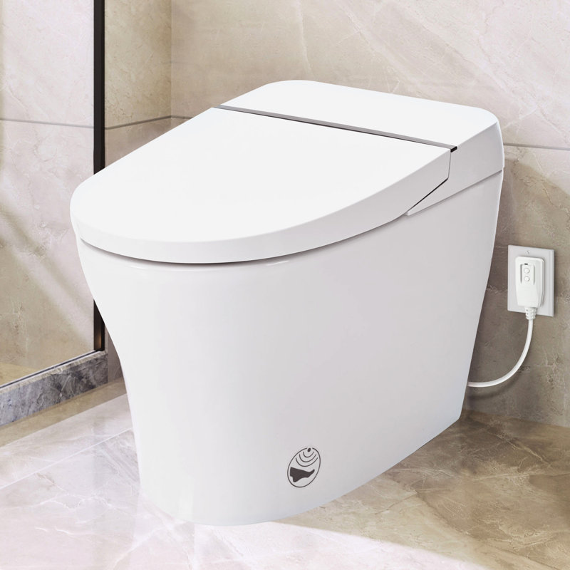 Smart Toilet Without Bidet - Heated Seat, Dual Flush, Foot Sensor, Night , Modern Design Ceramic Seat 4 Levels, Long-Lasting Performance