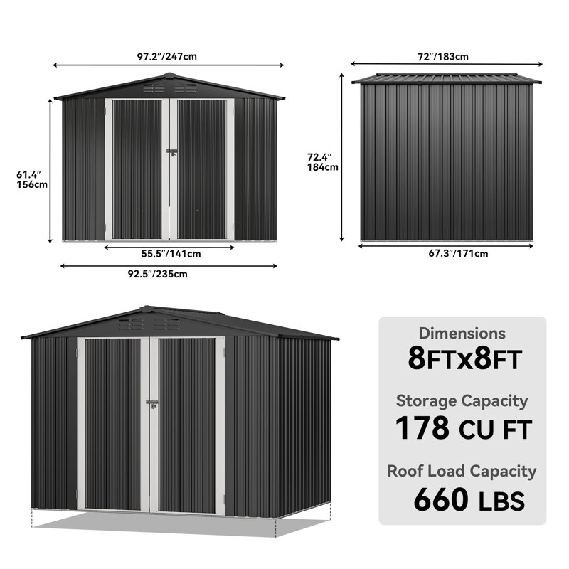 8 ft. W x 6 ft. D Metal Traditional Storage Shed, Gray
