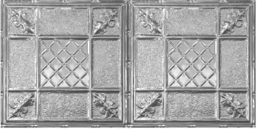 Victorian 48.5'' L x 24.5'' W Textured Tin Drop-In Ceiling Tile In Shiny Silver Chelsea Decorative Metal Co