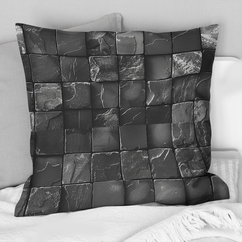 Carreaux de mosaïque gris moderne II - Coussin décoratif moderne, H 18 po x l 18 po