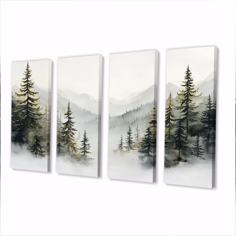 «Green Pine Trees Mist Morning III», ensemble d'art mural sur toile de pin, H 28 po x l 48 po