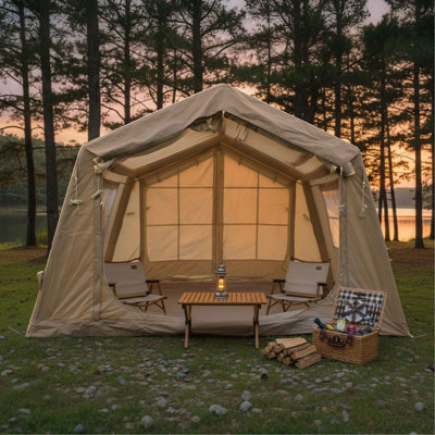Tentes gonflables de 8 m² pour le camping, tente gonflable avec pompe à main, tente gonflable à installation facile 4 saisons, tentes imperméables Oxford Air Glamping pour camping adulte 4/6/8 personnes