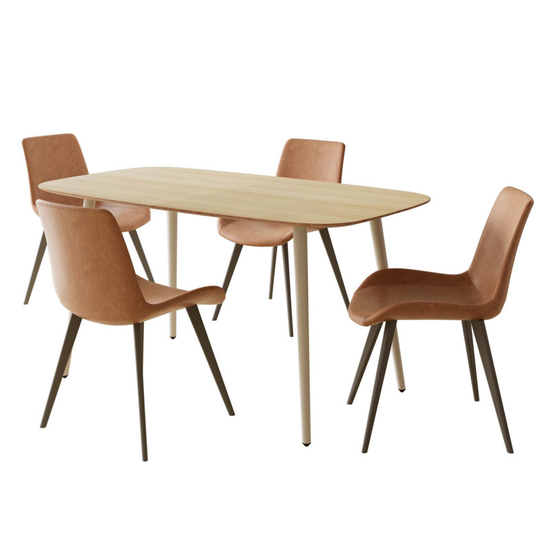 Table de salle à manger de 55 po avec 4 chaises rembourrées, Brun, Crème, crème