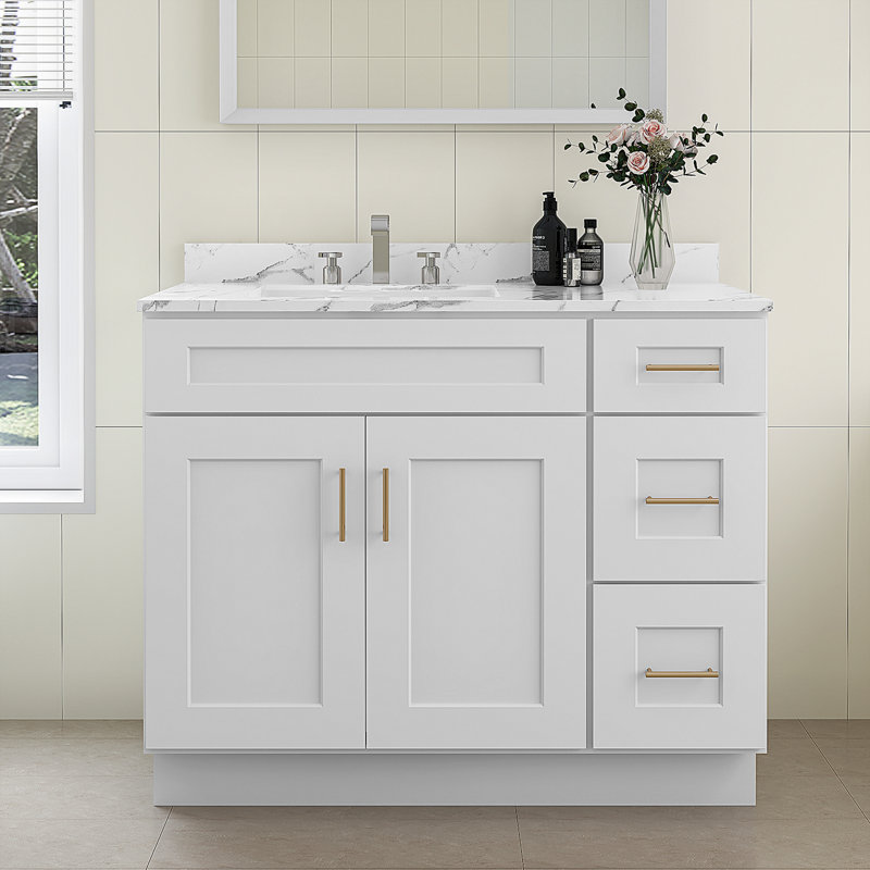 Meuble-lavabo de salle de bain en bois massif prêt à assembler de 42 po seulement - comptoir non inclus, Blanc