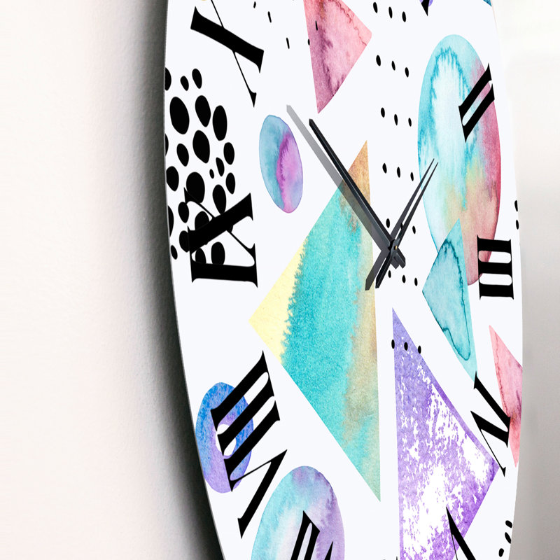 Rétro triangles cercles à pois sur fond blanc II - horloge murale à motifs, Moyen