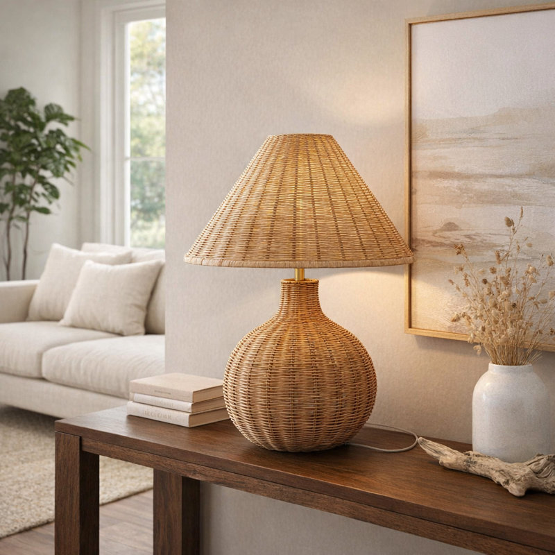 23X20" Woven Rattan Table Lamp, Natural