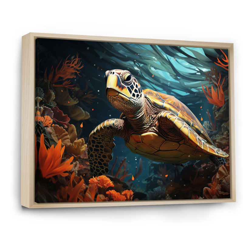 «Turtle Aquatic Wanderer», impression géométrique sur toile, H 30 po x l 40 po x P 1,5 po, Cadre naturel flottant