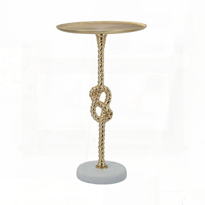 Gold Side Table with Rope Knot Design and White Marble Base – 13.8" x 13.8" x 24"