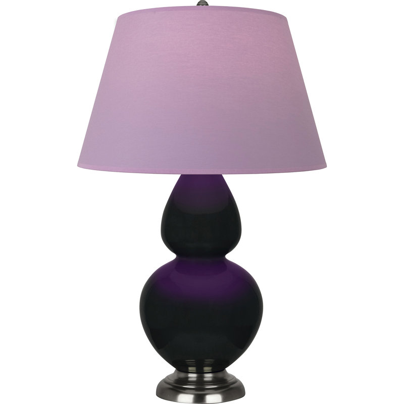 Lampe de table double gourde en céramique, Lavande / prune, Obsidienne vernie / argent antique, Argent argent
