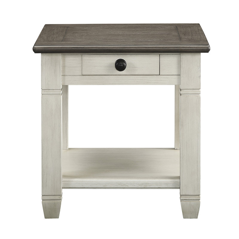 Table de bout Verduzco 24 "deux tons gris antique avec tiroir de rangement et tablette ouverte