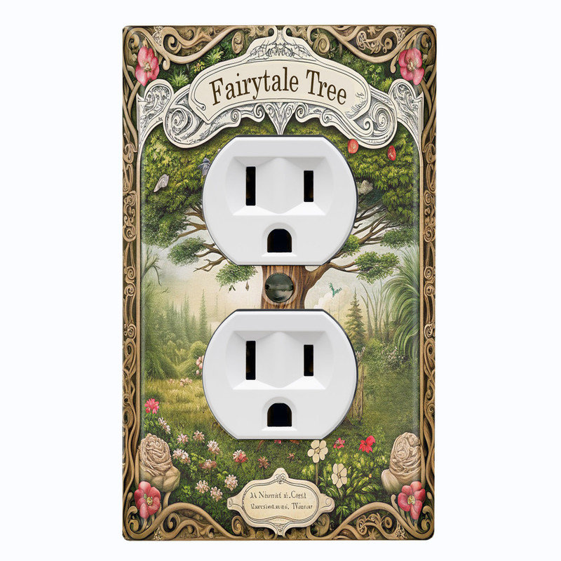 Couvercle de plaque d'interrupteur en métal; Recto-verso standard US 1 bande - Fairytale Forest, Prise double # 8