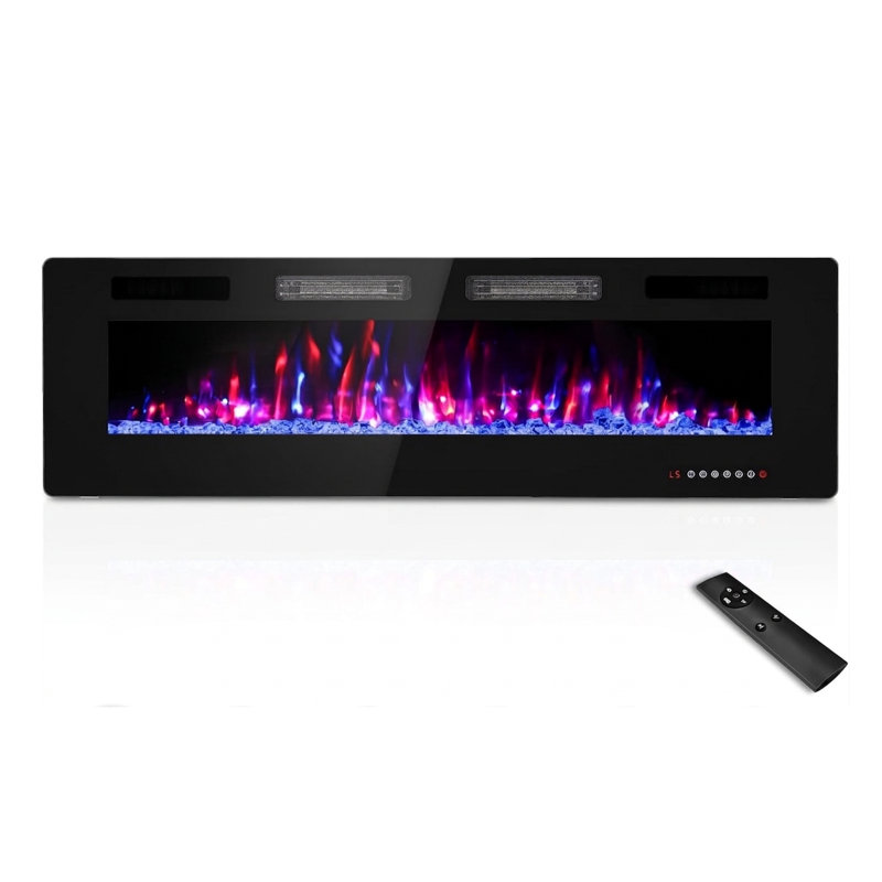 60" Recessed and Wall Mounted Electric Fireplace - Ultra-Thin 1500W Heater with 12-Color Flame Effect