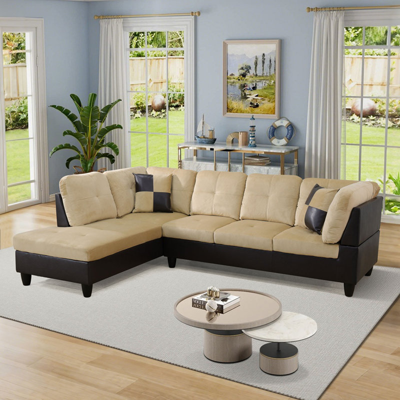 Cicely 2-Piece L Shaped Sectional Sofa & Chaise - Beige/ Dark Brown - 2 Tone, Left Hand Facing