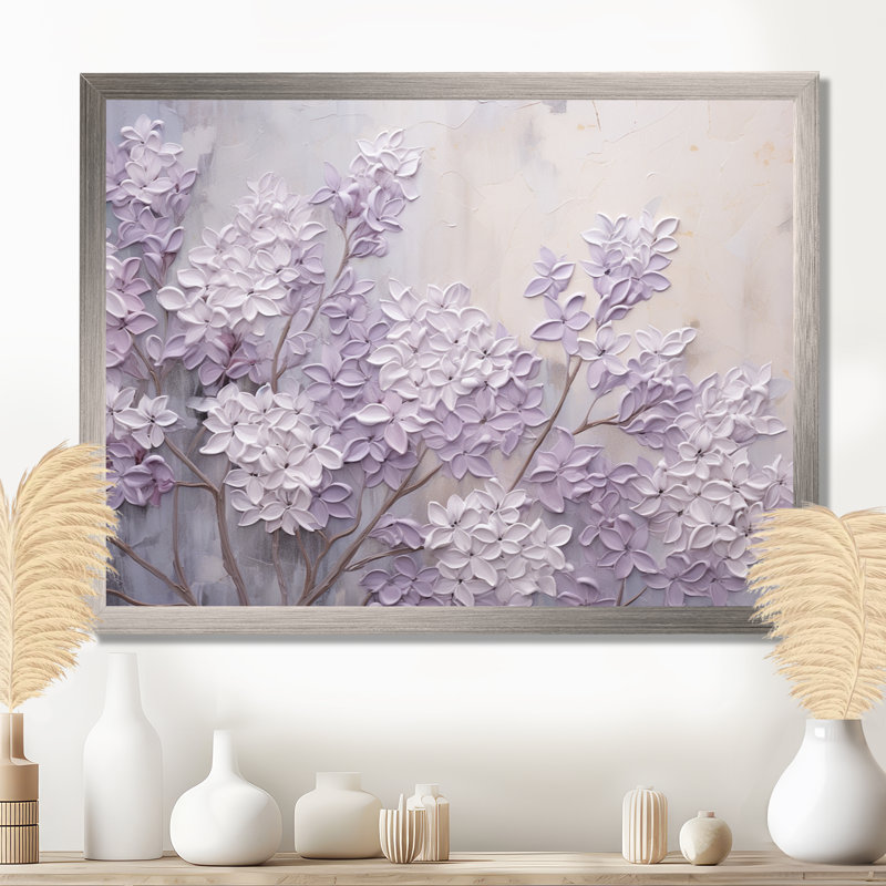 Blooming Lilac Melody I - Lilacs, art mural encadré, H 12 po x l 20 po, Reproduction avec cadre flottant, Blanc