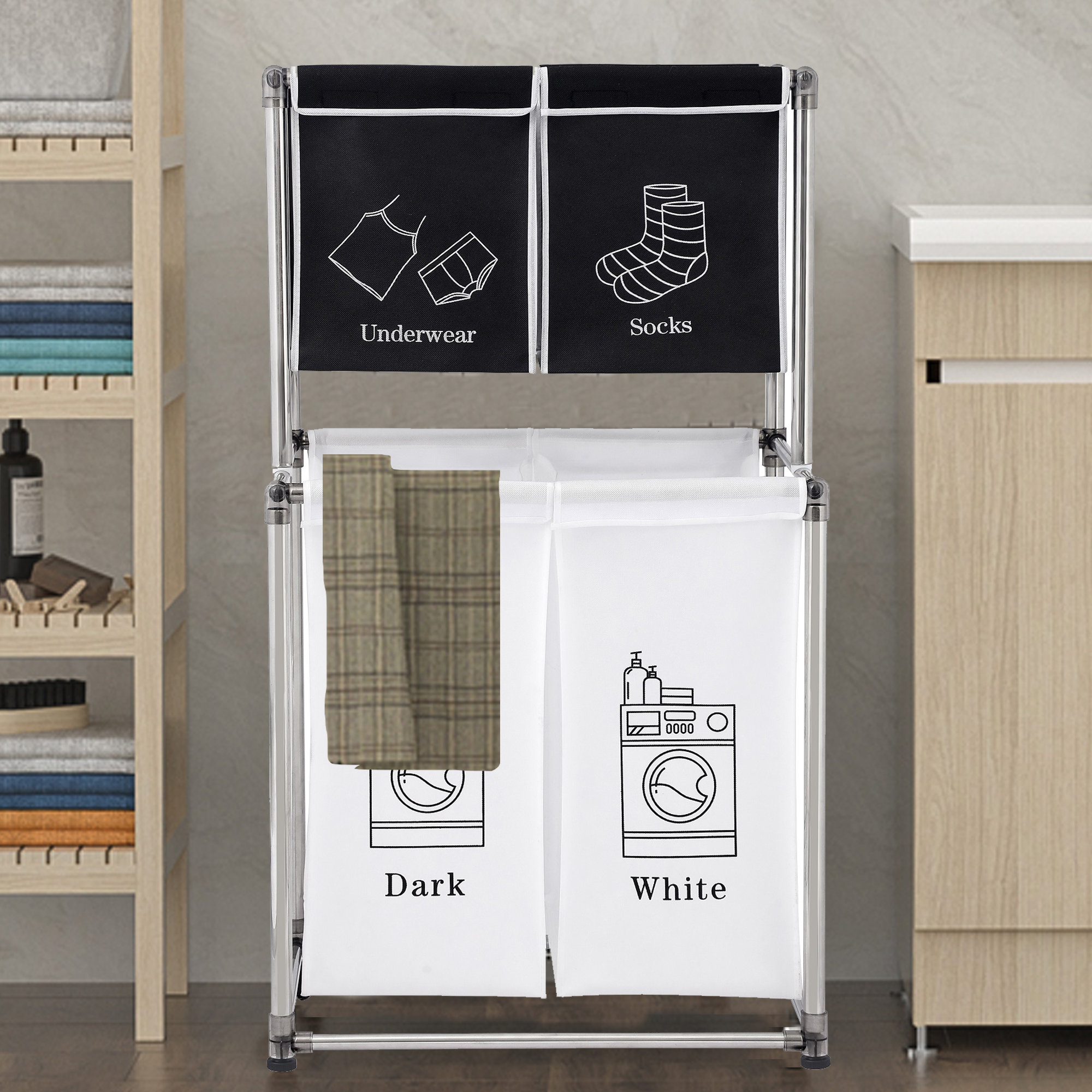 OAK DECOR BLAZE Laundry Sorter 4 Sections Divided Dirty Clothes